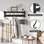 Optish Coat Rack Wall Mount with Shelf, 24 Inch Coat Hanger Walls Mounted, Hat Rack for Walls, Shelf with 5 Coat Hooks, Wall Hanger for Entryway (Black) - Image 3