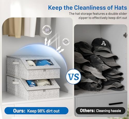 AOODA Sturdy Hat Storage for Baseball Caps, Holds up to 24 Caps Clear Hat Organizer for Closet, Bedroom, Wide Hat Box with Cardboard (Grey) - Image 5