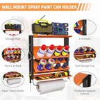 Spray Bottle Holder Wall-Mounted, Aerosol Spray Can Holder, Heavy Duty Paint Bottle Organizer with 8 Can Holes 80 LBS, Utility Storage Rack With Paper Towel Holder for Garage, Shop or Tool Trailer - Image 5