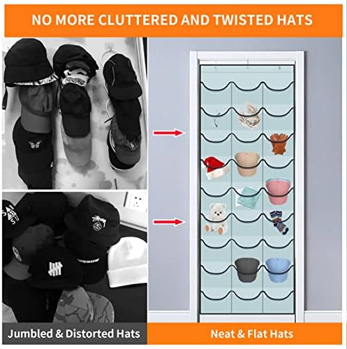 Hat Rack for Baseball Caps, 27 Pockets Over The Door Baseball Hat Organizer, Fitted Hat Storage for Closet Wall Mount Bag With Large Pockets & 3 Hooks, Hat Holder Hanger Organization to Display Caps - Image 6