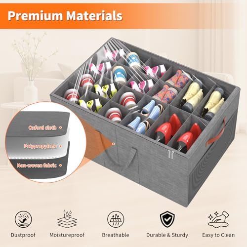 Aokeyee 2 Pack Shoe Organizer for Closet, Large Shoe Storage Box, Grey - Image 3
