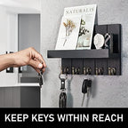 Rebee Vision Key Holder Wall Mount with Shelf &Hooks for Living Room, Black - Image 3