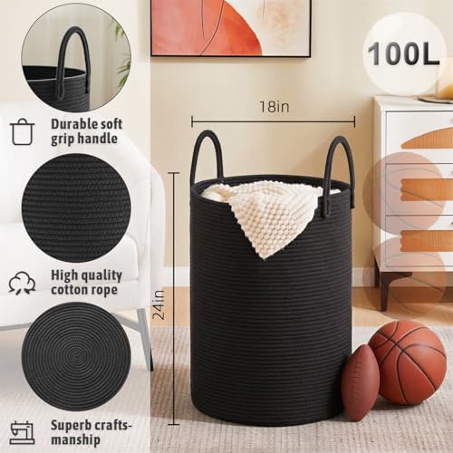Artfeel Laundry Basket,Woven Cotton Rope Laundry Hamper,100L for Decorative Storage of Dirty Clothes,Toys and Blankets in Bathroom,Baby Room and Living Room - Image 6