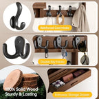 Solid Wood Wall Mounted Coat Rack with Shelf & Drawer - Image 5