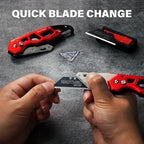 HAUTMEC Heavy Duty Folding Utility Knife, Aluminum Box Cutter with 11PCS SK2H Blades, EDC Safety Work Knife with Belt Clip & Carabiner for Fast-Cutting Tasks, HT0263 - Image 6