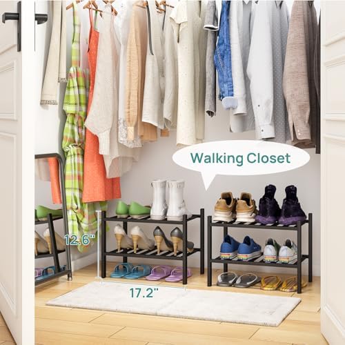 viewcare Black Small Shoe Rack for Entryway,2-Tier Bamboo Shoe Organizer for Hallway Closet, Free Standing Shoe Racks for Indoor Outdoor - Image 5