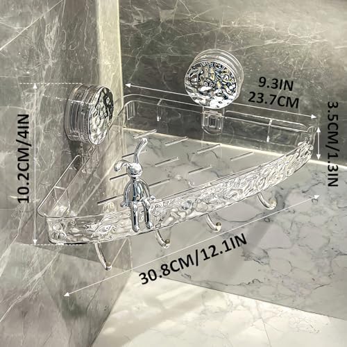 Corner Shower Caddy Suction Cup, Wall Mounted Suction Shower Rack Organizer, No Drilling Shower Shelf, Clear Basket with 4 Movable Hooks, Bathroom Storage Rack (clear, 90°corner) - Image 3
