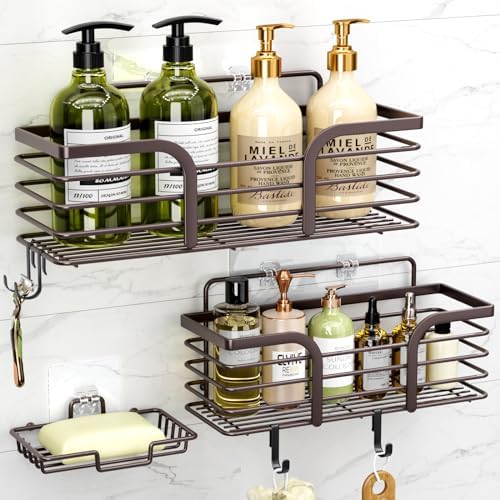 Yougai Shower Organizer with Soap Holder and Hooks, (Brown) by Yougai