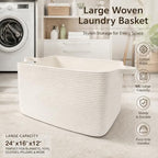 96L Woven Laundry Basket with Handles, Extra Blanket Basket,White - Image 5