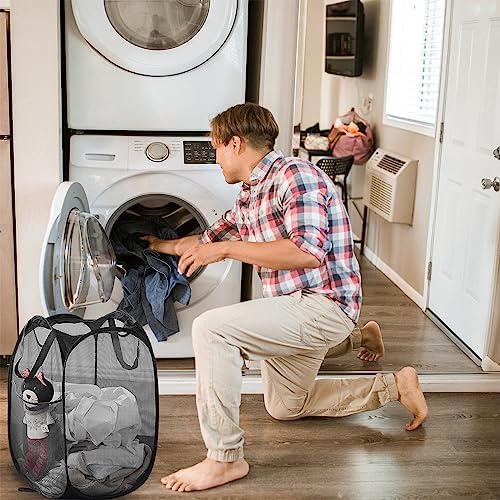 Collapsible Pop Up Laundry Hamper, Extra Large Mesh Foldable Laundry Basket Bag, 28" x 16" x 16", 2 Pack (Black + Blue) - Image 5