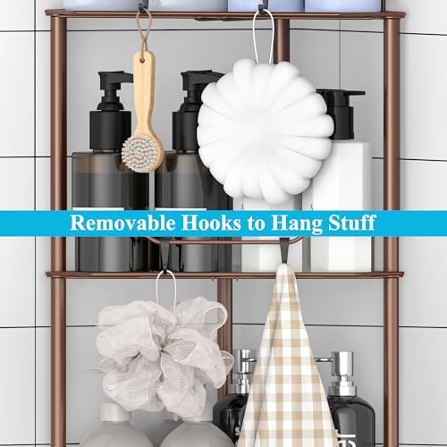 HuggieGems Metal Floor Standing Corner Shower Caddy, Coffee, 4 Tier - Image 4
