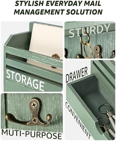 Rebee Vision Mail Organizer Wall Mount with Drawer for Home Decor, Green - Image 5