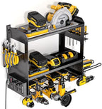YYR Power Tool Organizer Wall Mount with Charging Station, Cordless Tools Hanger and Battery Storage Rack for Garage Organization, Heavy Duty Drill Holder Shelf Build in Metal Power Strip - Black by YYR