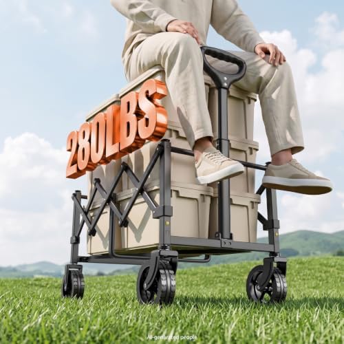 Collapsible Wagon Cart with Wheels & Reflective Stripe 280lbs Heavy Duty - Image 3