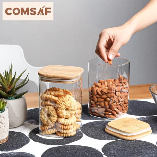 ComSaf Square Glass Containers with Lids 1.2 Qt, Set of 4 Pantry Glass Jars - Image 4
