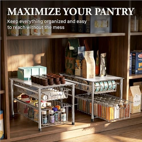 Simple Houseware Stackable 2 Tier Sliding Basket Organizer Drawer, Chrome - Image 7