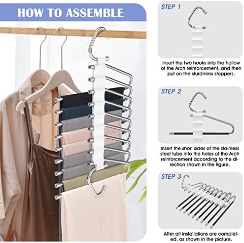 Upgrade 9 Layers Pants Hanger Space Saving Non-Slip Closet Organizer 2 Pack | Metal Space Saving Hangers Multi-Layer Multifunctional Closet Organizers Storage for Skirts Jeans Trousers(Creamy White) - Image 5