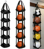 BOXIN 5-Tier Hanging Ball Storage Organizer with Hook for All Sports Balls, Sports Equipment Organizer Holder Toy Organizers, Vertical Hanging Storage,Space-Saving,Home Gym Decor,Yoga Mat Holder - Image 5