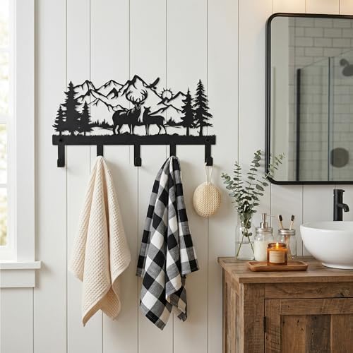 Deer Mountain Metal Key Holder Wall Mount Key Holder for Wall Rustic Cabin Decor Key Rack Hooks Hanger Woodland Wildlife Wall Art Entryway Organizer Housewarming Hunting Gifts - Image 4