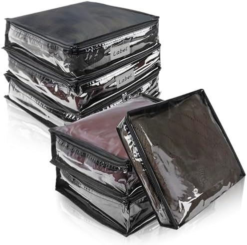 Clear Zippered Plastic Clothes Storage Bags, 6 Pack, Black | Clear Storage Bags with Zipper Plastic Storage Bags for Clothes Sweaters Blankets Sheets, Size: 15.7 x 13.8 x 3.9 Inch by Heonay