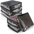 Clear Zippered Plastic Clothes Storage Bags, 6 Pack, Black | Clear Storage Bags with Zipper Plastic Storage Bags for Clothes Sweaters Blankets Sheets, Size: 10.5 x 10.5 x 2.5 Inch by Heonay