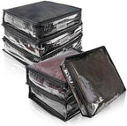 Clear Zippered Plastic Clothes Storage Bags, 6 Pack, Black | Clear Storage Bags with Zipper Plastic Storage Bags for Clothes Sweaters Blankets Sheets, Size: 10.5 x 10.5 x 2.5 Inch by Heonay