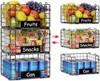 3 Pack XL Stackable Wire Baskets with Handle, Pantry Organizers and Storage - Image 2