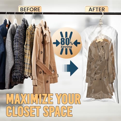 TAILI Hanging Vacuum Storage Bags Clothes, Coats, Jackets,4 Short - Image 2