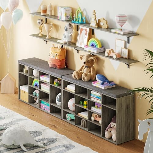 DINZI LVJ Shoe Storage Bench with Cushion, 16-Cubby Shoe Rack with Seat - Image 2