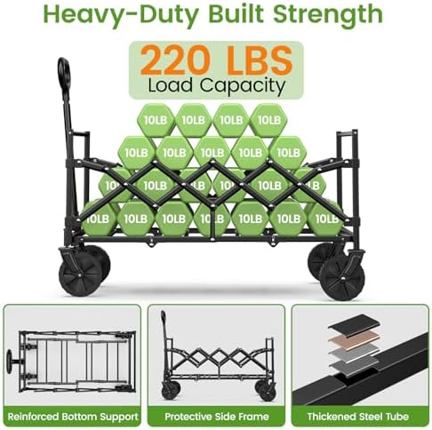 Blomoba 35" Extra Long Folding Wagon with Adjustable Handle & Wheels, Green - Image 4