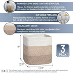 NaturalCozy Storage Cubes 11 Inch Cotton Rope Woven Baskets for Organizing, 3-Pack | Cube Storage Bin | Square Storage Baskets for Shelves Organizer, Classroom, Kids Toy Bins, Closet, Baby Nursery - Image 2