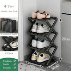 Vertical Black Shoe Rack Small, 4 Tier Portable Folding Shoe Storage Rack, Without Installation Free Standing Shoe Rack for Corridors, Bedrooms Living Room Corner and Small Spaces - Image 2