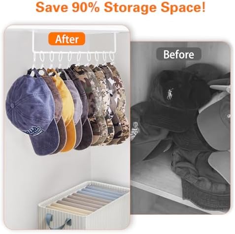 Hat Rack Wall Cap Organizer - Baseball Hat Racks Display Holder with 40 Hooks - Modern Metal Black Hats Storage Wall Mounted Caps Hanger Set of 4 for Closet Door Bedroom Entryway Laundry(White) - Image 4