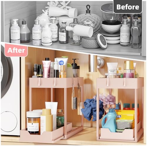 Simple Trending Under Sink Organizer 2 Pack, with Sliding Drawer, Pink - Image 3