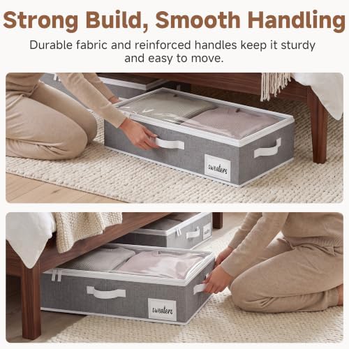 StorageWorks 5 Inch Low Profile Under Bed Storage Containers with Clear Lid | Reinforced Structure, Resists Sagging, Handles & Label Holder, Foldable Stackable Closet Storage for Clothes, Blankets, Toys - Image 4