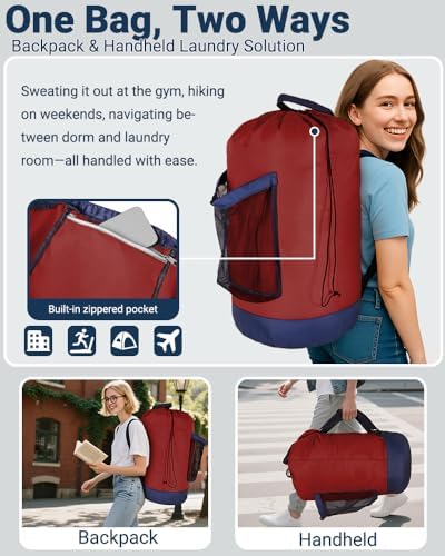 Laundry Bag with Shoulder Straps and Mesh Pocket Laundry Backpack Large Portable Laundry Hamper for College Laundromat Apartment - Image 4