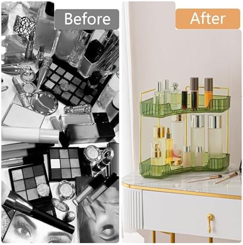 Corner Bathroom Counter Organizer Bathroom Countertop Shelf Makeup Organizer for Vanity Perfume Tray for Corner Storage (2 Tiers, Green) - Image 4
