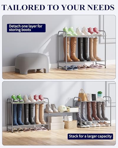 Kitsure Shoe Rack - Stainless Steel Shoe Organizer, Sturdy Shoe Rack for Closet and Front Door Entrance, Free Standing Shoe Shelf, Closet Organizers and Storage, 25.6" Wide - 3 Tier, Grey | Sturdy Shoe Rack for Closet and Entryway, Free Standing Shoe S... - Image 4