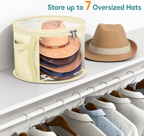AOODA Oversized Clear Hat Storage Bag for Women, Holds up to 7 Caps Cowboy Hat Organizer for Closet, Wide Brims Hat Case with Carrying Handles (Yellow) - Image 2