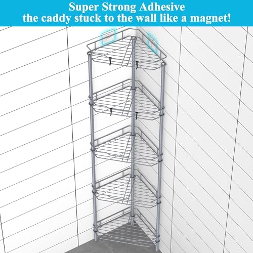 HuggieGems Metal Floor Standing Corner Shower Caddy, Dark Gray, 5 Tier - Image 2
