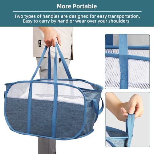 Collapsible Laundry Baskets, Tear Proof Pop Up Laundry Hamper with Dual Handles, Durable Foldable Laundry Basket, Easy to Carry Laundry Hamper for Home, Laundry Room, Bedroom, Dorm, Travel Blue - Image 6