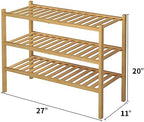 ROMGUAR CRAFT 3 Tier Bamboo Shoe Rack for Closet Free Standing Wood Shoe Shelf Storage Organizer for Entryway Small Space Stackable 27"x11"x20" (Natural) - Image 3