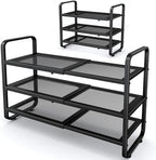 Expandable Metal Shoe Rack for Closet, Entryway & Garage, 3-Tier, Black | Adjustable Height for Boots, Stackable Design, Dense Mesh Shelves for Heels, Fits Small Spaces, Apartments and Rentals by SNTD