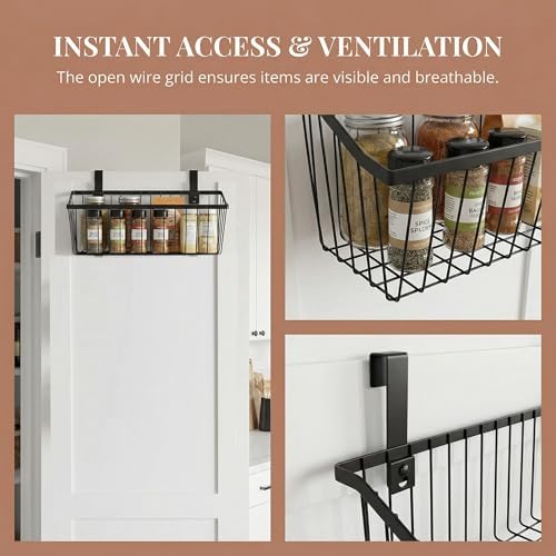 LeleCAT Grid Storage Baskets with Hooks, Over Cabinet Door Organizer, Wire Basket Hanging Storage Organizer, Kitchen Bathroom Organizer (Black, Extra Large) - Image 6