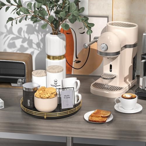 Oroyutor 12-Inch Oak Lazy Susan Spice Organizer with Gold Metal Rail - Image 4