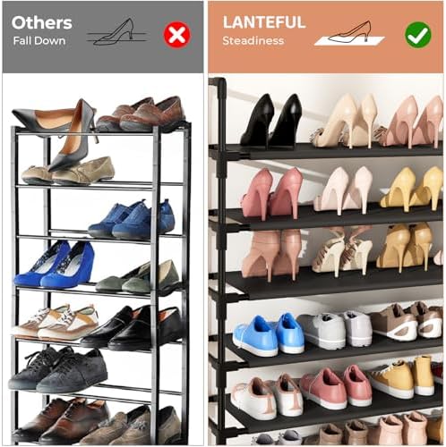 LANTEFUL 11 Tiers Tall Shoe Rack Holds 55 Pairs of Shoes with 18pcs Hooks Sturdy Wide Shoe Organizer Storage Free Standing Metal Shoe Shelf for Closet, Entryway Black - Image 6