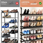 LANTEFUL 11 Tiers Tall Shoe Rack Holds 55 Pairs of Shoes with 18pcs Hooks Sturdy Wide Shoe Organizer Storage Free Standing Metal Shoe Shelf for Closet, Entryway Black - Image 6