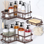 YASONIC Corner Shower Caddy Adhesive, 100% Rustproof Shower Organizer with Soap Holder, No Drill Shower Shelf for Inside Shower, Wall-Mounted Shower Storage for Homes (3 Pack, Bronze) by YASONIC