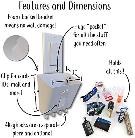 Mount Genie Switch Pocket Light Switch Organizer with Key Holder – Wall Pocket Organizer for Entryway, Mail & Keys – No Drill Installation, White, 1-Pack - Image 2