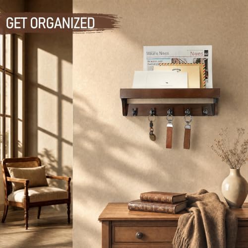 Walnut Wood Key Holder Wall Mount for Room Decor and Organization, Brown - Image 5